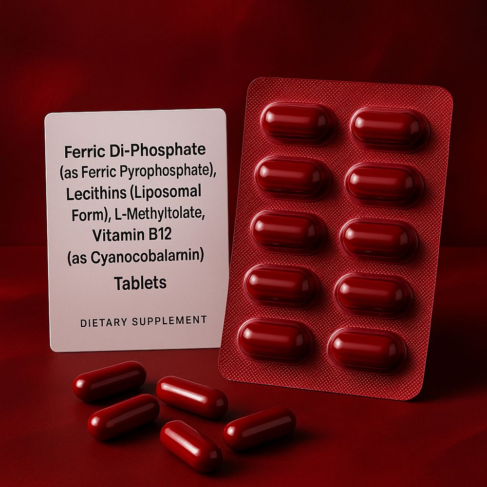 Ferric Di-Phosphate (as Ferric Pyrophosphate), Lecithins (Liposomal Form), L-Methylfolate, Vitamin B12 (as Cyanocobalamin) Tablet