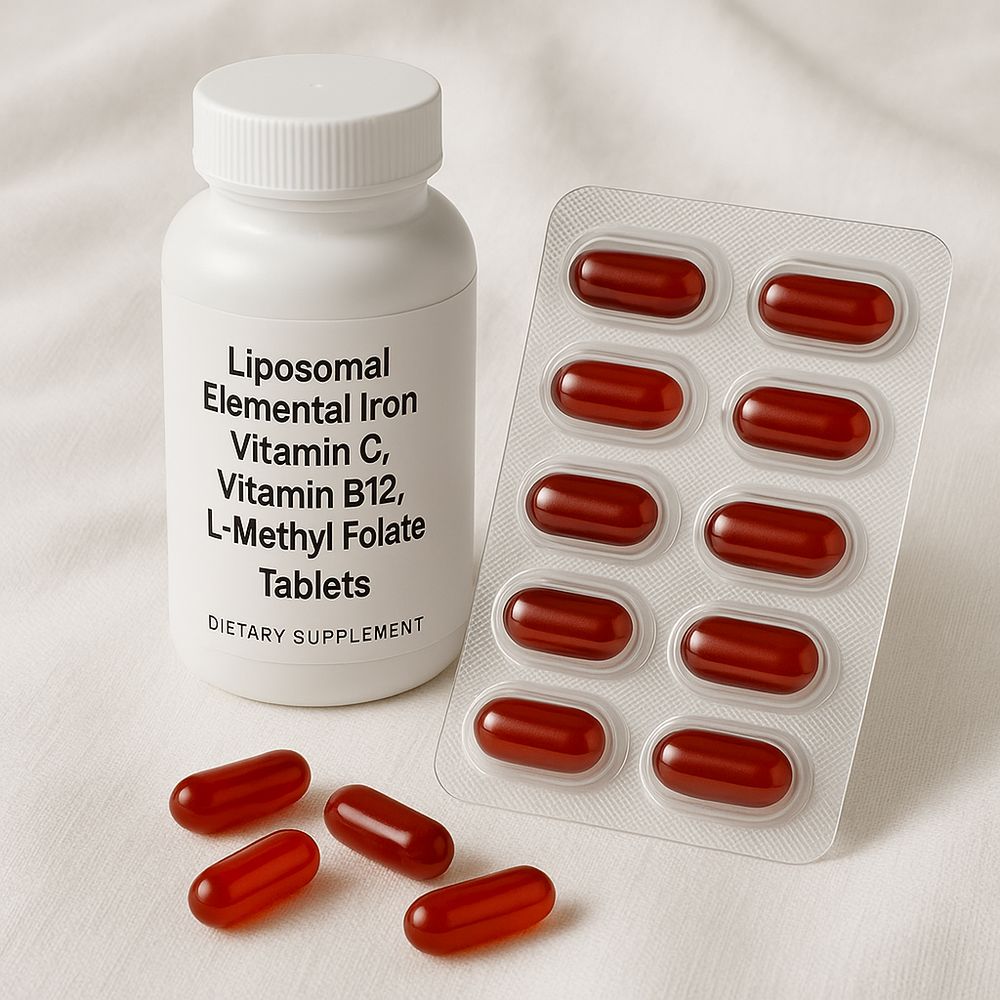 Liposomal Elemental Iron, Vitamin C, Vitamin B12, and L-Methyl Folate Tablet