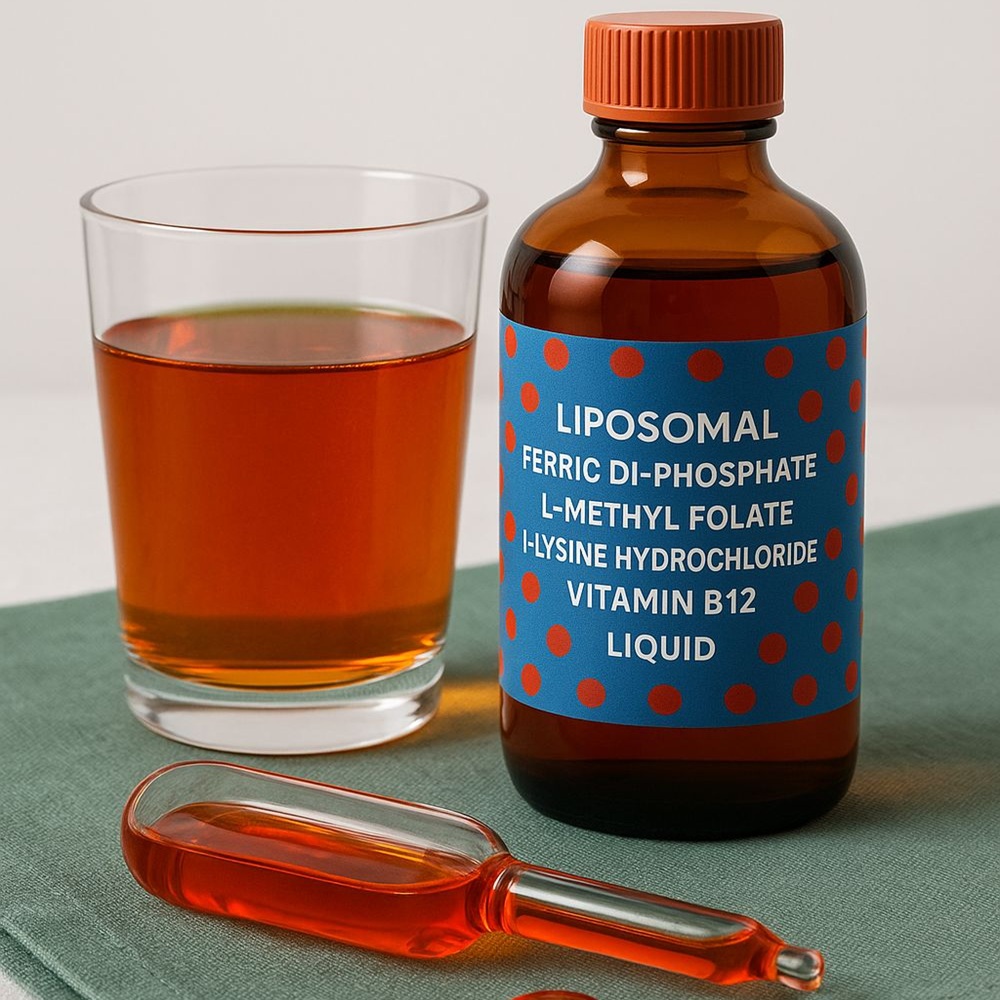 Liposomal Ferric Di-Phosphate, L-Methyl Folate, L-Lysine Hydrochloride, Vitamin B12 Liquid