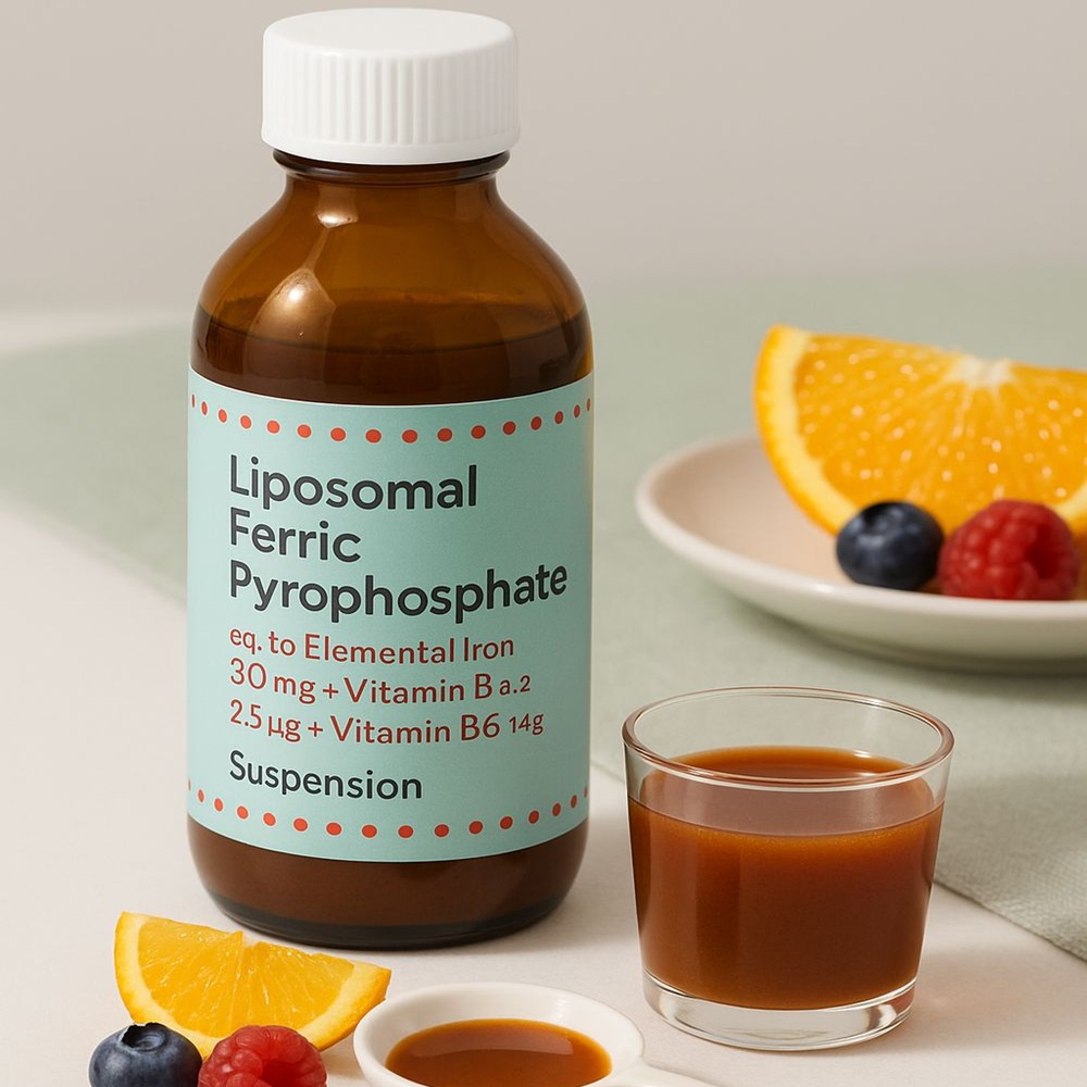 Liposomal Ferric Pyrophosphate equivalent to Elemental Iron 30 mg + Vitamin B₁₂ 2.5 µg + Vitamin B₆ 1.4 mg Suspension